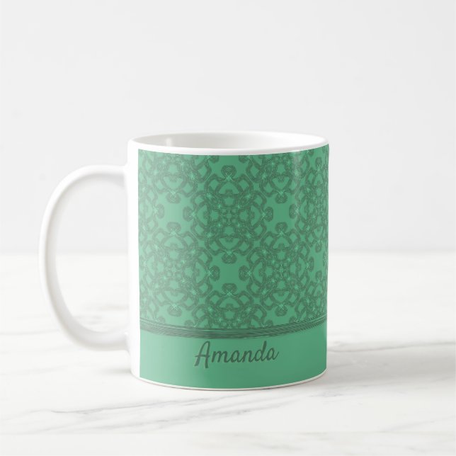 Personalised mint green pattern coffee mug (Left)