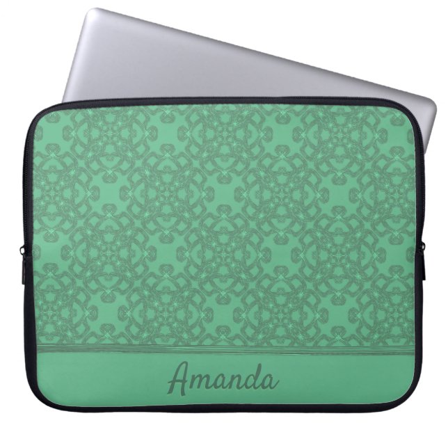 Personalised mint green pattern laptop sleeve (Front)