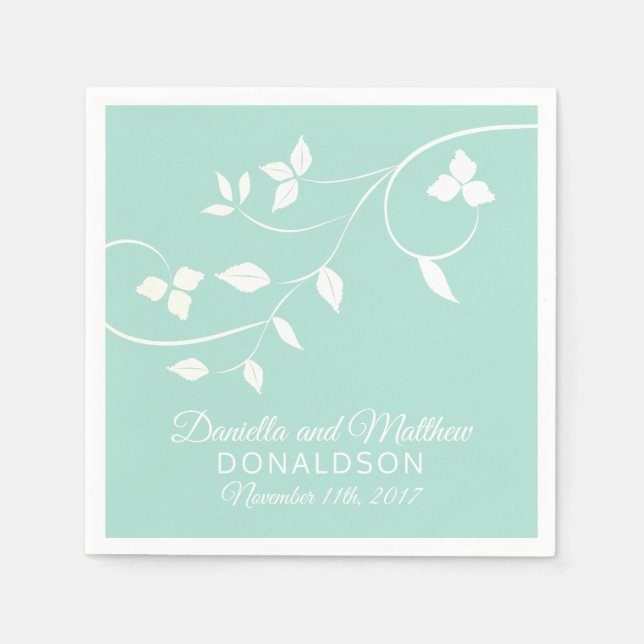 Personalised Mint Green Vine Wedding Napkin (Front)