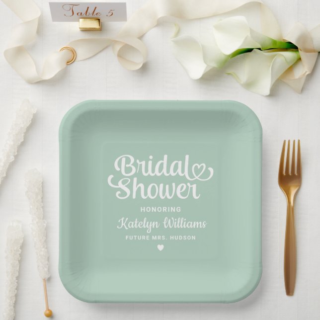 Personalised Mint Green Wedding Bridal Shower Paper Plate (Wedding)
