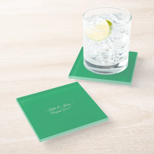 Personalised Mint Green Wedding Glass Coaster (Angled)