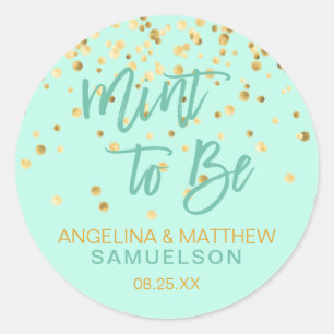 Personalised MINT TO BE Gold Confetti Wedding Classic Round Sticker