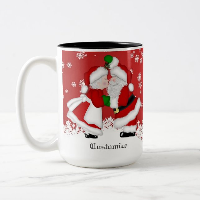 Personalised Mistletoe Santa Two-Tone Coffee Mug (Left)