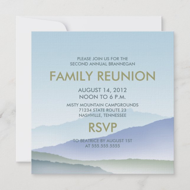 Personalised Misty Mountain Family Reunion Invites (Front)