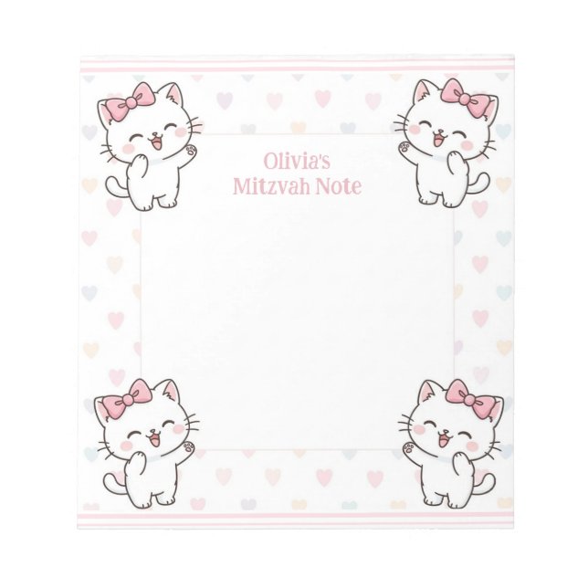 Personalised Mitzvah Note Notepad Kitten Cats (Front)