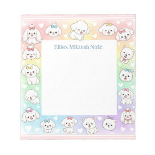 Personalised Mitzvah Note Notepad Rainbow Puppies