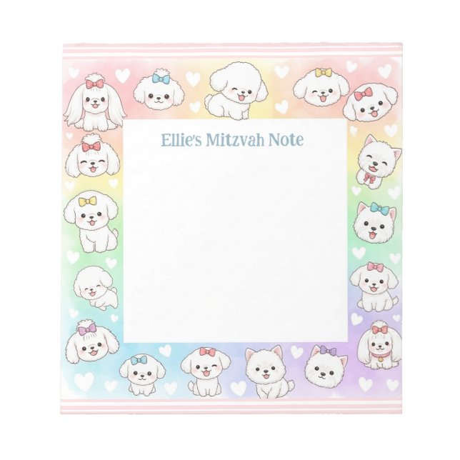 Personalised Mitzvah Note Notepad Rainbow Puppies (Front)