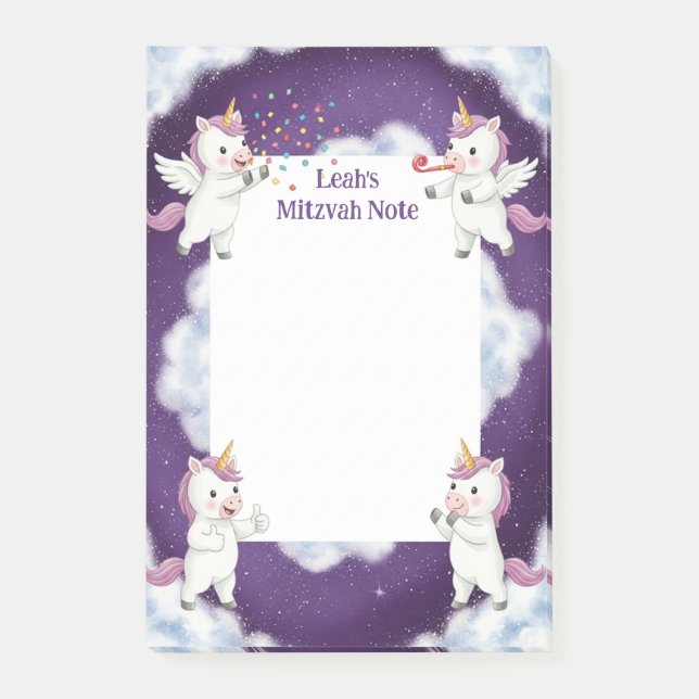 Personalised Mitzvah Note Purple Unicorn Notepad (Front)