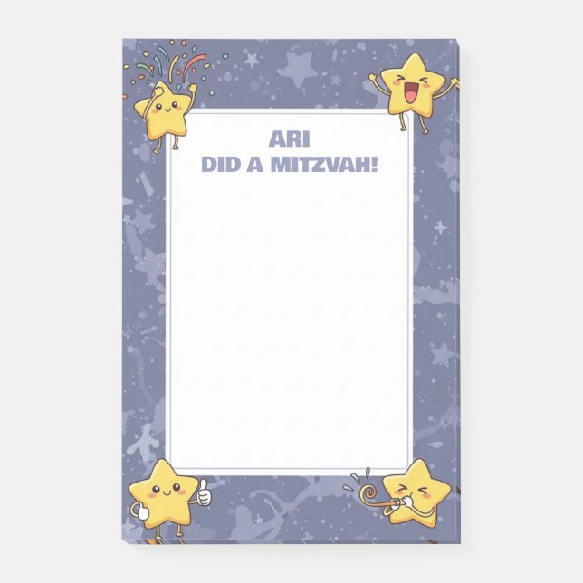 Personalised Mitzvah Notes Purple Cheering Stars (Front)
