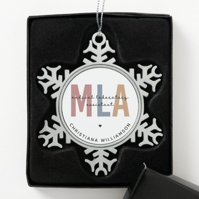 Personalised MLA Medical Laboratory Assistant Snowflake Pewter Christmas Ornament (Box)