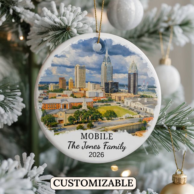 Personalised Mobile Ornament, Custom Alabama Ceramic Tree Decoration (Creator Uploaded)