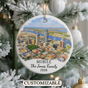 Personalised Mobile Ornament, Custom Alabama Ceramic Tree Decoration