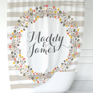 Personalised Mocha and Tan Floral Wreath Shower Curtain