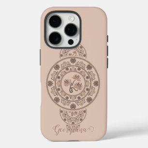 Personalised Mocha Rococo Lotus Ornamental Mandala iPhone 16 Pro Case