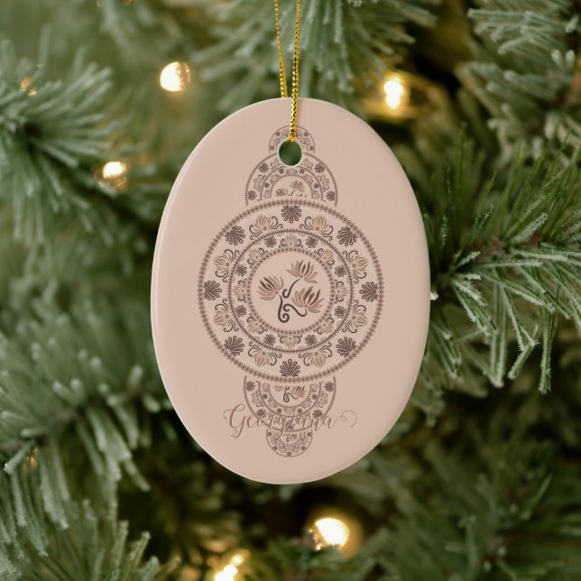 Personalised Mocha Rococo Lotus Ornamental Mandala Ceramic Tree Decoration (Tree)
