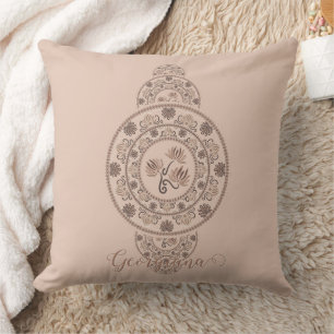 Personalised Mocha Rococo Lotus Ornamental Mandala Cushion