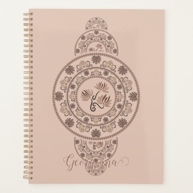 Personalised Mocha Rococo Lotus Ornamental Mandala Planner (Front)