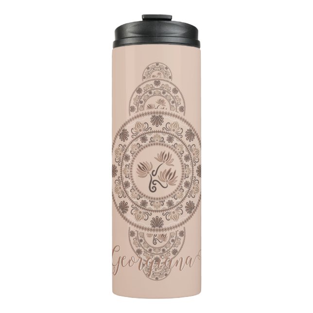 Personalised Mocha Rococo Lotus Ornamental Mandala Thermal Tumbler (Front)