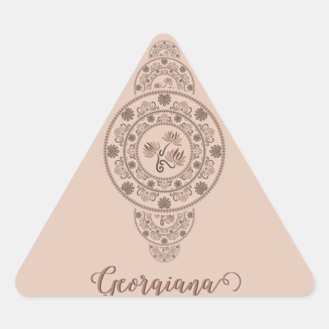 Personalised Mocha Rococo Lotus Ornamental Mandala Triangle Sticker (Front)