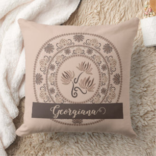 Personalised Mocha Rococo Revival Dot Mandala Cushion