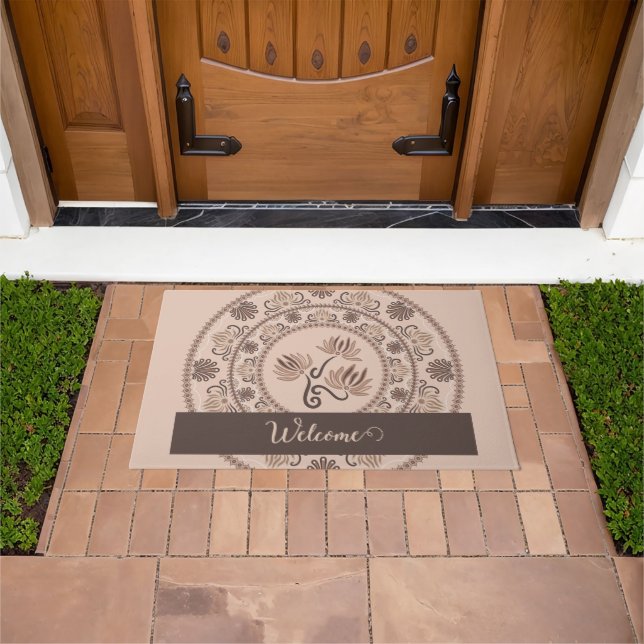 Personalised Mocha Rococo Revival Dot Mandala Doormat (Outdoor)