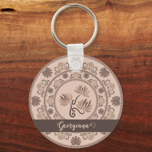 Personalised Mocha Rococo Revival Dot Mandala Key Ring