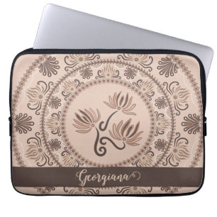 Personalised Mocha Rococo Revival Dot Mandala Laptop Sleeve