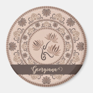Personalised Mocha Rococo Revival Dot Mandala Magnet