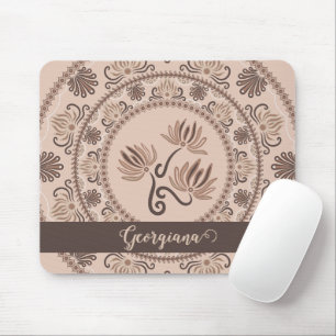 Personalised Mocha Rococo Revival Dot Mandala Mouse Mat