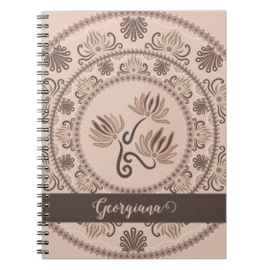 Personalised Mocha Rococo Revival Dot Mandala Notebook