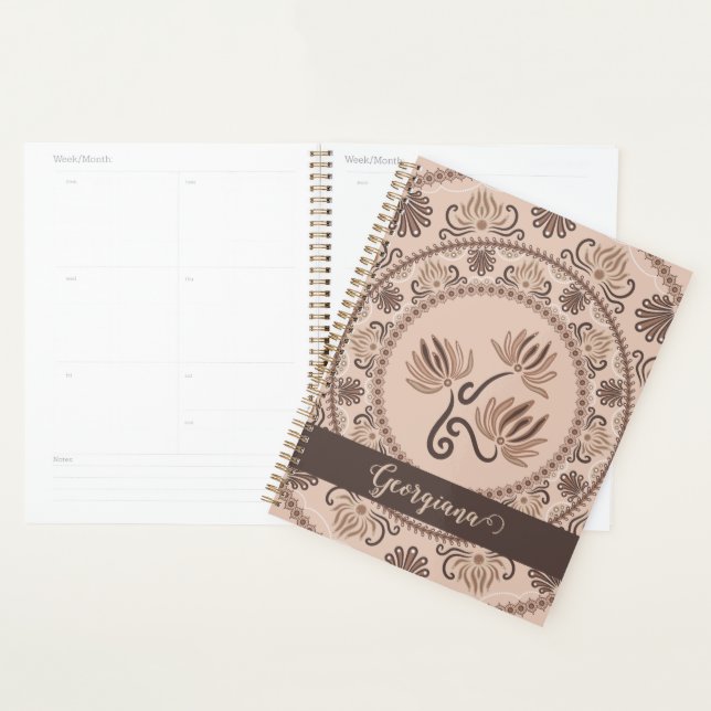 Personalised Mocha Rococo Revival Dot Mandala Planner (Display)