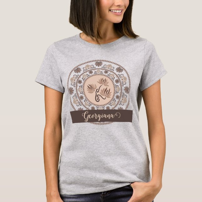 Personalised Mocha Rococo Revival Dot Mandala T-Shirt (Front)