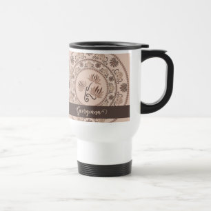 Personalised Mocha Rococo Revival Dot Mandala Travel Mug