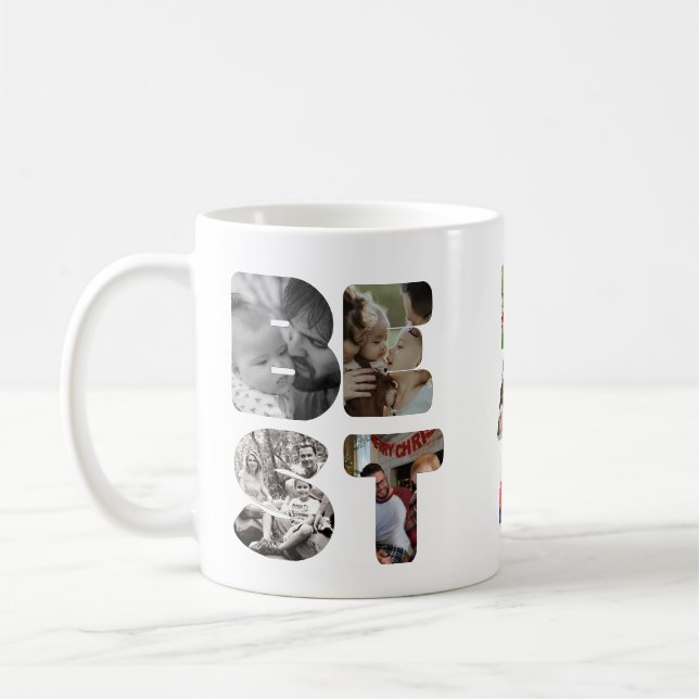 Personalised modern 11 photo Best dad ever Fathers Coffee Mug (Left)