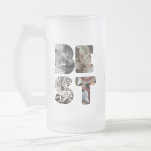 Personalised modern 11 photo Best dad ever Fathers Frosted Glass Beer Mug