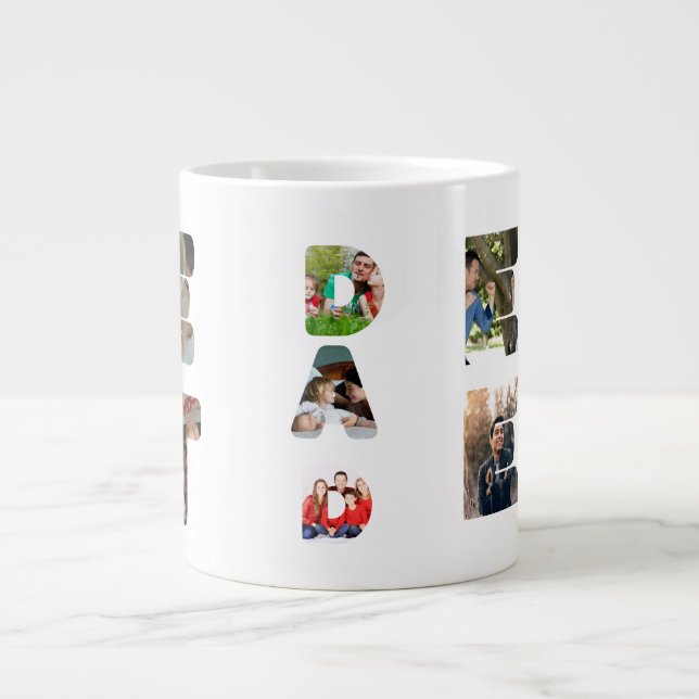 Personalised modern 11 photo Best dad ever Fathers Large Coffee Mug (Front)