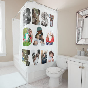 Personalised modern 11 photo Best dad ever Shower Curtain