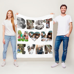 Personalised modern 11 photo Best mum ever Fleece Blanket