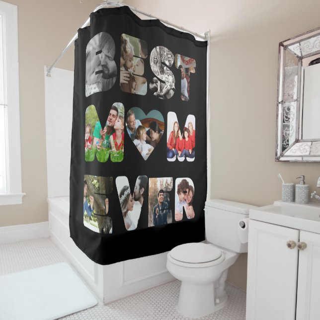 Personalised modern 11 photo Best mum ever Shower Curtain (In Situ)