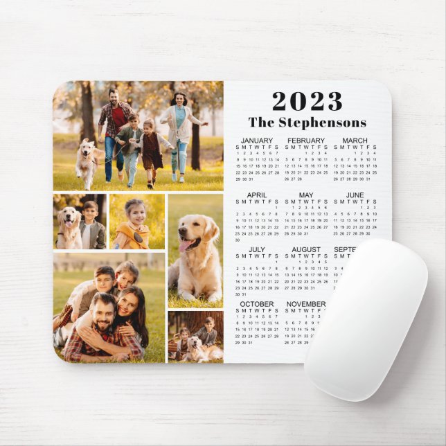Personalised Modern 2023 Calendar 6 Photo Collage Mouse Mat (With Mouse)