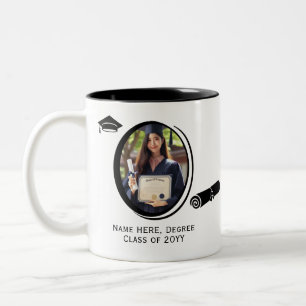 Personalised Modern 2-Photo Graduation Diploma Cap Two-Tone Coffee Mug