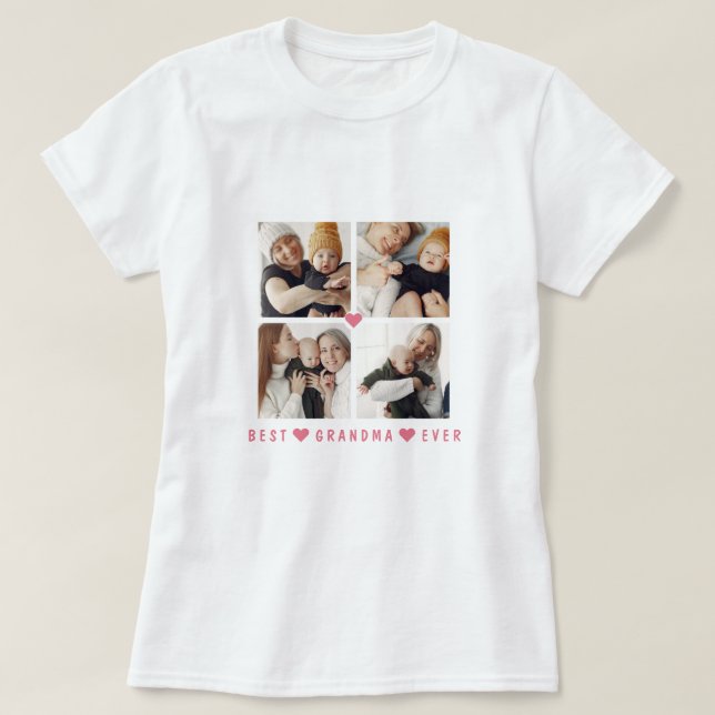 Personalised Modern 4-Photo 'Best Grandma Ever' T-Shirt (Design Front)