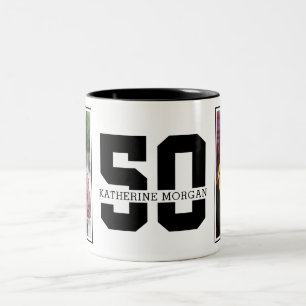Personalised Modern 50th Birthday Photo Two-Tone Coffee Mug