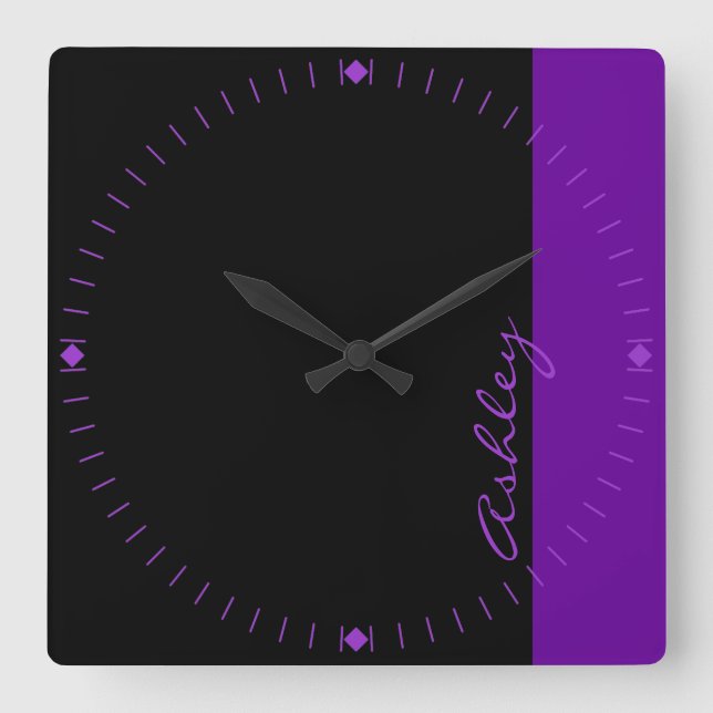Personalised Modern 519 Purple Square Wall Clock (Front)