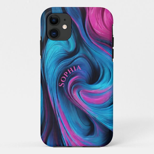 Personalised Modern Abstract-Blue and Fuchsia- Case-Mate iPhone Case (Back)