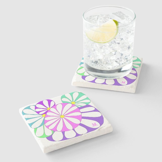 Personalised Modern Abstract Colourful Design Stone Coaster (Side)