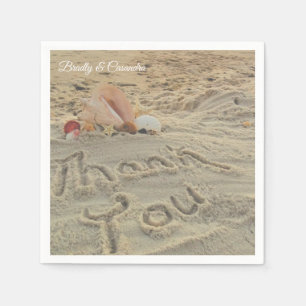 Personalised Modern Beach Wedding Shells Thank you Napkin
