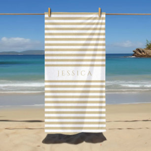 Personalised Modern Beige Striped Pattern Beach Towel