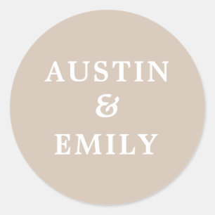 Personalised Modern Beige Wedding Classic Round St Classic Round Sticker
