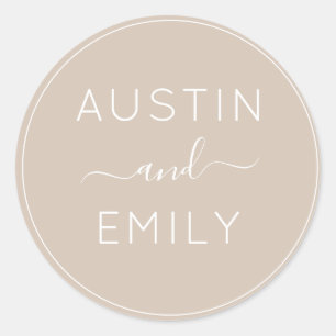 Personalised Modern Beige Wedding Classic Round Sticker
